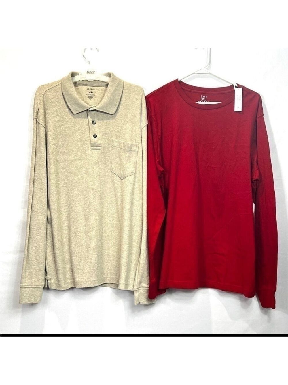 2 George Mens Long Sleeve Polo Pullover and NWT Long Sleeve Shirt Size L
